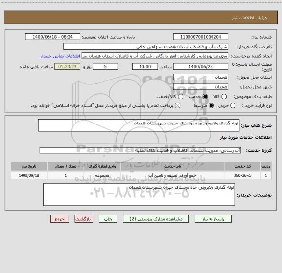 استعلام لوله گذاری ولایروبی چاه روستای حیران شهرستان همدان