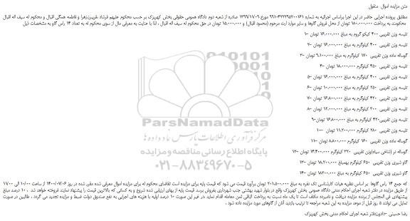 مزایده،مزایده فروش 1- تلیسه وزن تقریبی 400 کیلوگرم و...