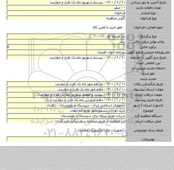 خرید انواع ترانسفورماتور توزیع کم تلفات