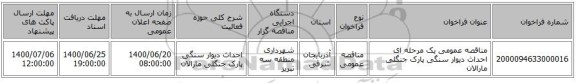 مناقصه عمومی یک مرحله ای احداث دیوار سنگی پارک جنگلی مارالان 