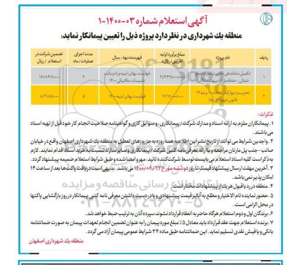 استعلام تکمیل ساماندهی مادی نیاصرم و ...