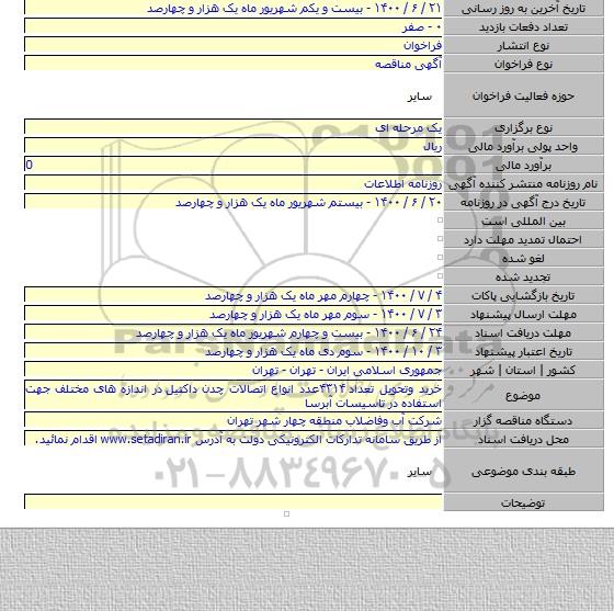 خرید وتحویل تعداد ۴۳۱۴عدد انواع اتصالات چدن داکتیل  در اندازه های مختلف جهت استفاده در تاسیسات آبرسا