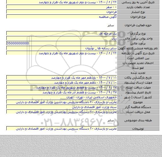 تخریب و بازسازی ۲۰ دستگاه سرویس بهداشتی وزارت امور اقتصادی و دارایی