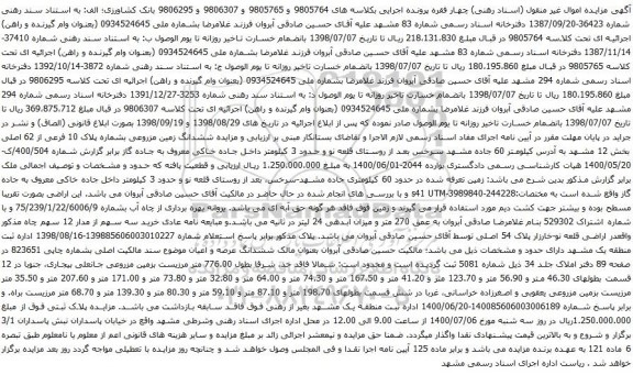 آگهی مزایده ششدانگ زمین مزروعی بشماره پلاک 10 فرعی از 62 اصلی