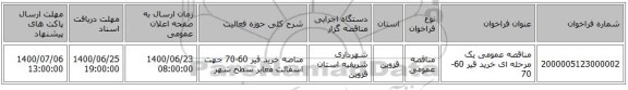 مناقصه عمومی یک مرحله ای خرید قیر 60-70