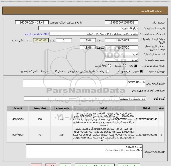 استعلام بالن Across Hp