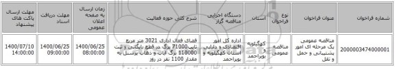 مناقصه عمومی یک مرحله ای امور پشتیبانی و حمل و نقل