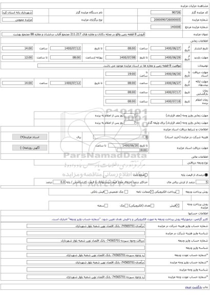 فروش 8 قطعه زمین واقع در محله دکانان و مغازه های 211،217 مجتمع آفتاب درخشان و مغازه 88 مجتمع بهشت