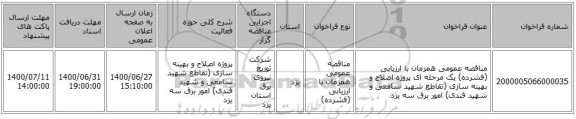 مناقصه عمومی همزمان با ارزیابی (فشرده) یک مرحله ای پروژه اصلاح و بهینه سازی (تقاطع شهید سامعی و شهید قندی) امور برق سه یزد