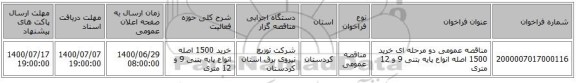 مناقصه عمومی دو مرحله ای خرید 1500 اصله انواع پایه بتنی 9 و 12 متری