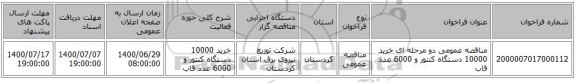 مناقصه عمومی دو مرحله ای خرید 10000 دستگاه کنتور و 6000 عدد قاب 