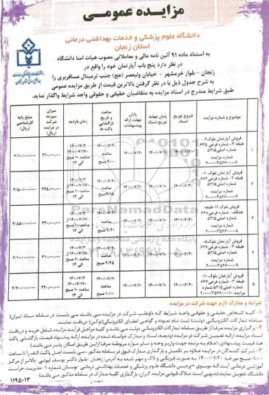 مزایده مزایده واگذاری پنج باب آپارتمان  