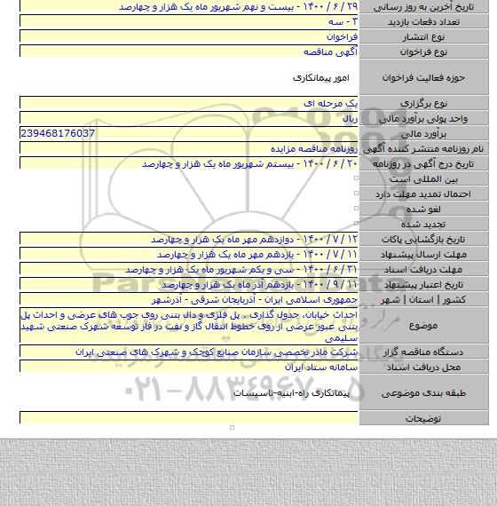 احداث خیابان٬ جدول گذاری ٬ پل فلزی و دال بتنی روی جوب های عرضی و احداث پل بتنی عبور عرضی از روی خطوط انتقال گاز و نفت در فاز توسعه شهرک صنعتی شهید سلیمی