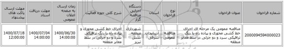 مناقصه عمومی یک مرحله ای اجرای خط کشی محوری و پیاده راه با رنگ ترافیکی سرد و دو جزئی در سط معابر منطقه