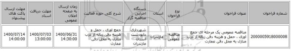 مناقصه، مناقصه عمومی یک مرحله ای جمع اوری ، حمل و هزینه دفن زباله از درب منازل ، سامانه تدارکات الکترونیکی دولت