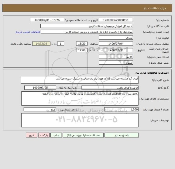 استعلام ایران کد مشابه میباشد کالای مورد نیاز ران سایز و استیک سینه میباشد