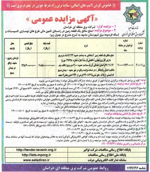 مزایده، مزایده صلح منابع یک قطعه زمین 