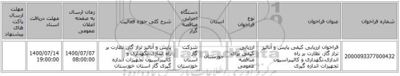 فراخوان ارزیابی کیفی پایش و آنالیز تراز گاز، نظارت بر راه اندازی،نگهداری و کالیبراسیون تجهیزات اندازه گیری