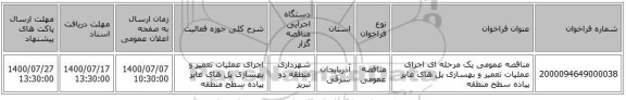 مناقصه عمومی یک مرحله ای اجرای عملیات تعمیر و  بهسازی پل های عابر پیاده سطح منطقه