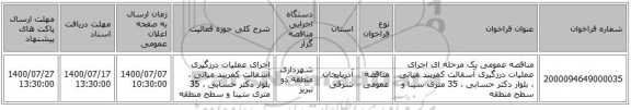 مناقصه عمومی یک مرحله ای اجرای عملیات درزگیری آسفالت کمربند میانی ، بلوار دکتر حسابی ، 35 متری سینا و سطح منطقه