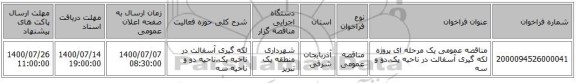 مناقصه عمومی یک مرحله ای پروژه لکه گیری آسفالت در ناحیه یک،دو و سه