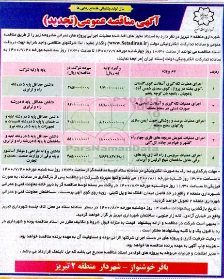 مناقصه اجرای عملیات لکه گیری آسفالت .... تجدید