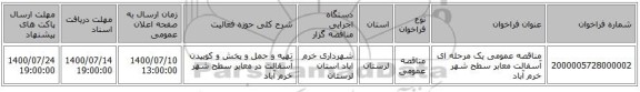 مناقصه عمومی یک مرحله ای آسفالت معابر سطح شهر خرم آباد