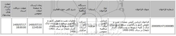 فراخوان ارزیابی کیفی   عملیات  نصب و تعویض کنتور و رگلاتوردر سطح شهرستان اراک ( کلیه شهرها و روستاهای گازدار تابعه) در سال 1401-1400