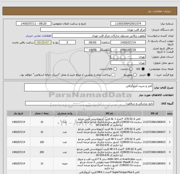 استعلام کتتر و شیت آنژیوگرافی