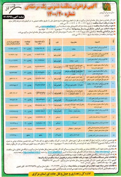 فراخوان لکه گیری و روکش آسفالت محور ها ...