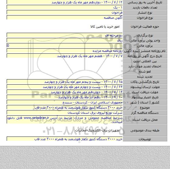 خرید ۳۰۰۰ دستگاه کنتور تکفاز  هوشمند به همراه ۳۰۰۰ عدد  قاب