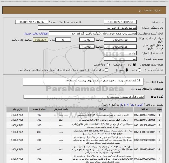 استعلام    32 قلم اتصالات پلیکا ... خرید طبق استعلام بهای پیوست در سامانه ستاد