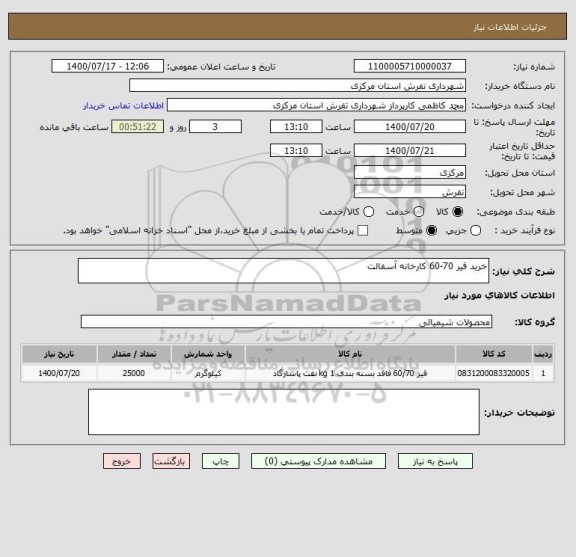 استعلام خرید قیر 70-60 کارخانه آسفالت 