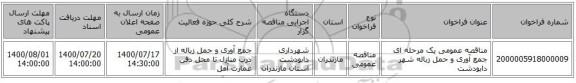 مناقصه عمومی یک مرحله ای جمع آوری و حمل زباله شهر دابودشت