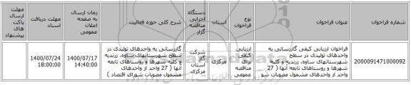 فراخوان ارزیابی کیفی  گازرسانی به واحدهای تولیدی در سطح شهرستانهای ساوه، زرندیه و کلیه شهرها و روستاهای تابعه آنها ( 27 واحد از واحدهای مشمول مصوبات شو