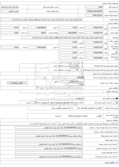 مزایده فروش محل سابق شرکت آپادانا شیمی البرز شماره یک ودو واقع درشهرک صنعتی حیدریه تاکستان