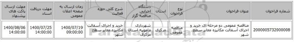 مناقصه عمومی دو مرحله ای خرید و اجرای آسفالت مکانیزه معابر سطح شهر