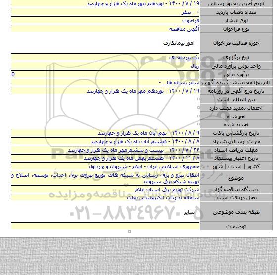 انتقال نیرو و برق رسانی به شبکه های توزیع نیروی برق احداث، توسعه، اصلاح و بهینه شبکه برق سیروان