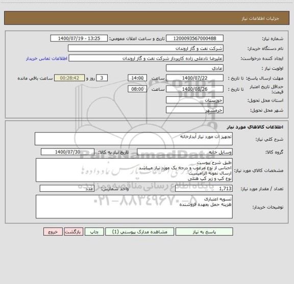 استعلام تجهیز ات مورد نیاز آبدارخانه