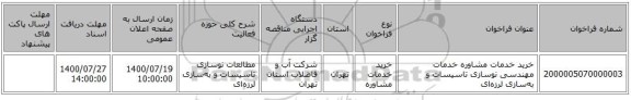 خرید خدمات مشاوره خدمات مهندسی نوسازی تاسیسات و به‌سازی لرزه‌ای