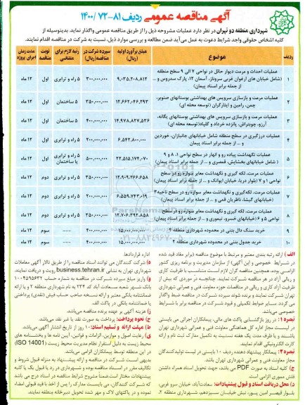 مناقصه عملیات احداث و مرمت دیوار حائل ...