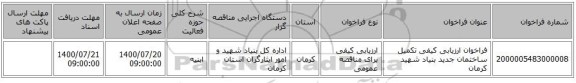 فراخوان ارزیابی کیفی تکمیل ساختمان جدید بنیاد شهید کرمان