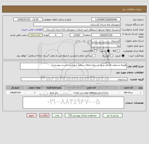 استعلام هزینه دستمزد هر متر مربع بتن ریزی محلات سطح شهر(برابر لیست پیوستی)