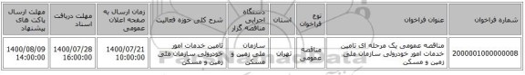 مناقصه عمومی یک مرحله ای تامین خدمات امور خودروئی سازمان ملی زمین و مسکن 