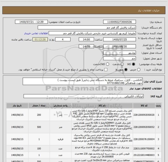 استعلام کانکشن ، کابل ، سرامیک مروط به دستگاه تنش زدایی( طبق لیست پیوست )
جهت هماهنگی 07731682108