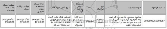 مناقصه عمومی یک مرحله ای خرید لوله گالوانیزه گرم جهت تأمین آب شرب به منطقه عشایری بن پره شهرستان گتوند 