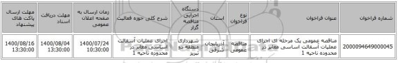 مناقصه عمومی یک مرحله ای اجرای عملیات آسفالت اساسی معابر در محدوده ناحیه 1