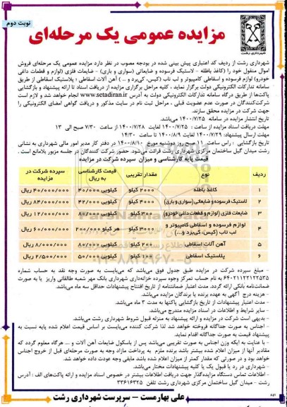 مزایده، تجدید مناقصه پروژه عملیات تعمیرات ، لکه گیری روکش فاز دوم