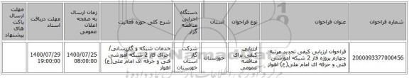 فراخوان ارزیابی کیفی تجدید مرتبه چهارم پروژه فاز 2 شبکه آموزشی فنی و حرفه ای امام علی(ع) اهواز