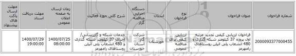 فراخوان ارزیابی کیفی تجدید مرتبه اول پروژه 37 کیلومتر شبکه گذاری و 480 انشعاب پلی اتیلن روستاهای رامهرمز